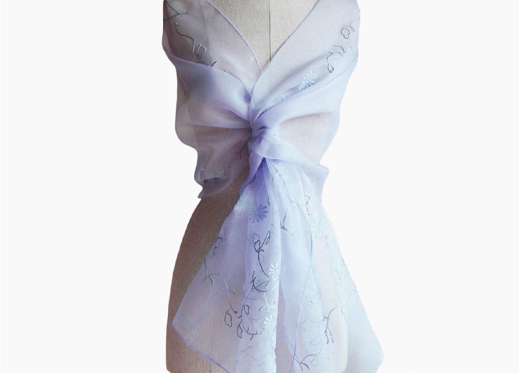 Silk Embroidery Lavender Scarf