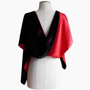 #3360_Black Burn-Out Velvet With Pure Red Silk Lining Scarf - Image 4